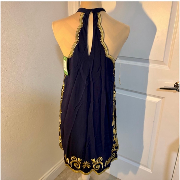 Lilly Pulitzer Navy Gold Embroidered Halter Dress Small NWT - Picture 5 of 11